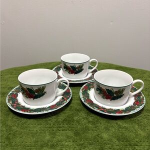 Grindley by Kopin Festive Holiday Teacup and Saucer 6-piece Set